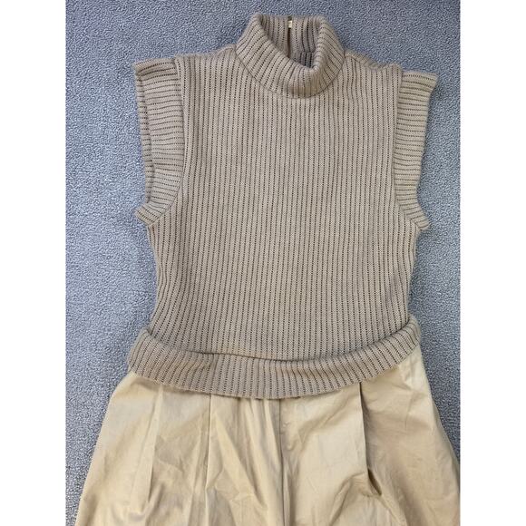 Anthropologie Du Paradis Twofer Jumpsuit Knit Mixed Media Wide Leg Tan Sz Small - Picture 6 of 14
